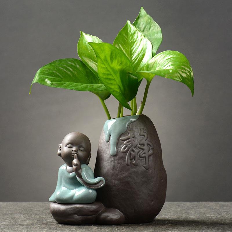 茶桌小摆件水培器皿桌面陶瓷玻璃水养绿萝铜钱草花瓶植物容器茶艺