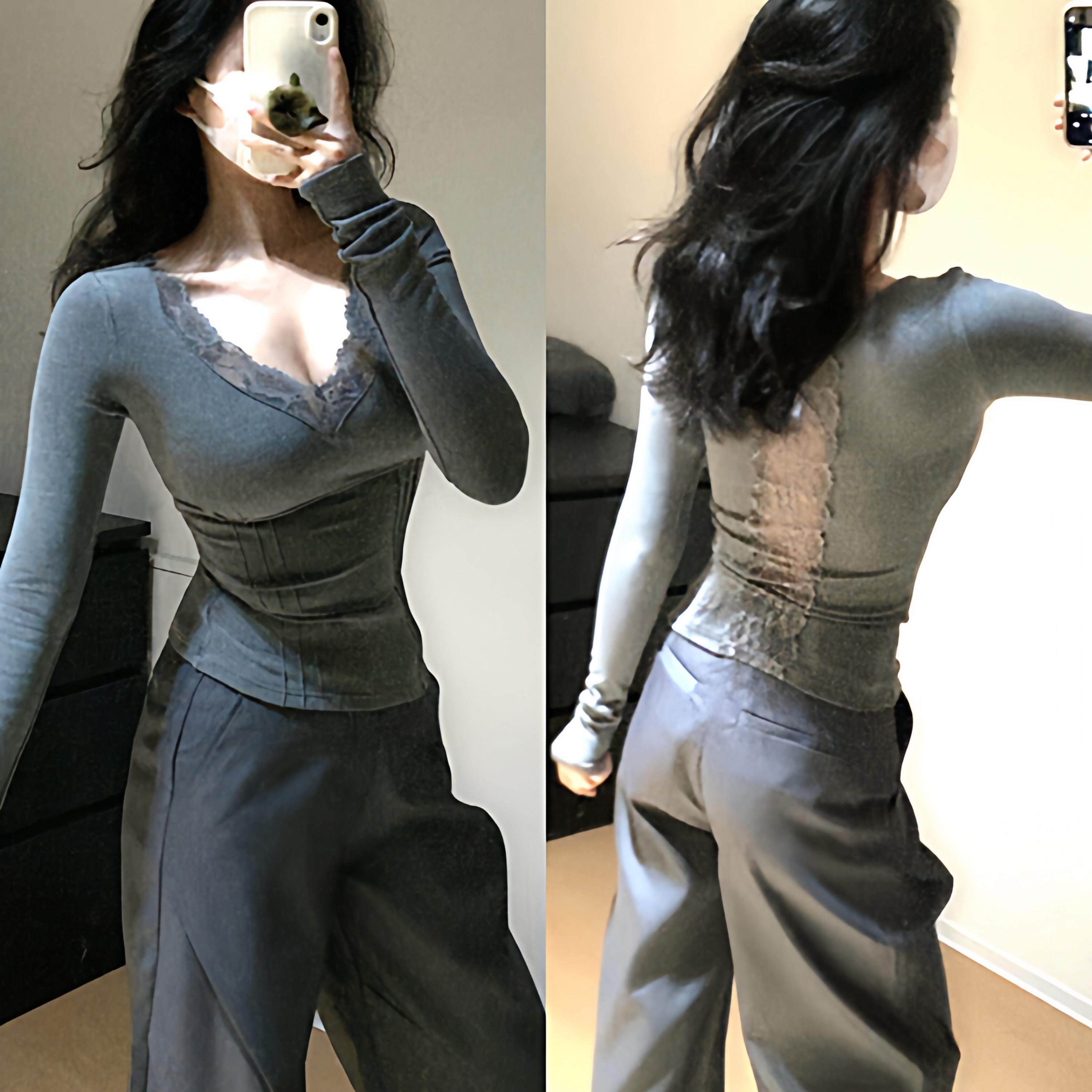 2026秋冬新款辣妹纯欲蕾丝拼接v领长袖t恤女季收腰修身内搭磨毛打,童装/婴儿装/亲子装,T恤,淘宝优惠券,粉丝福利购,淘宝优惠卷