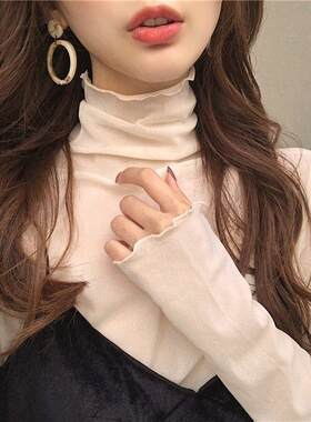 2026秋冬新款高领蕾丝打底衫女纱衣洋气薄纱毛衣内搭小衫加绒高端