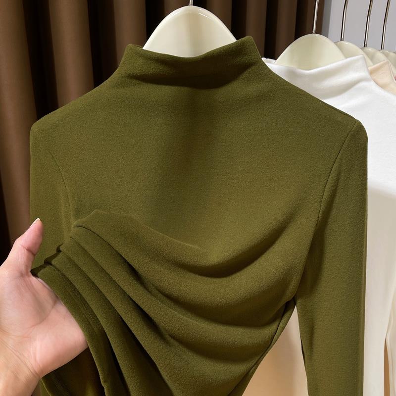 2025新款韩版半高领德绒打底衫女秋冬新款双面绒磨毛保暖内搭小衫