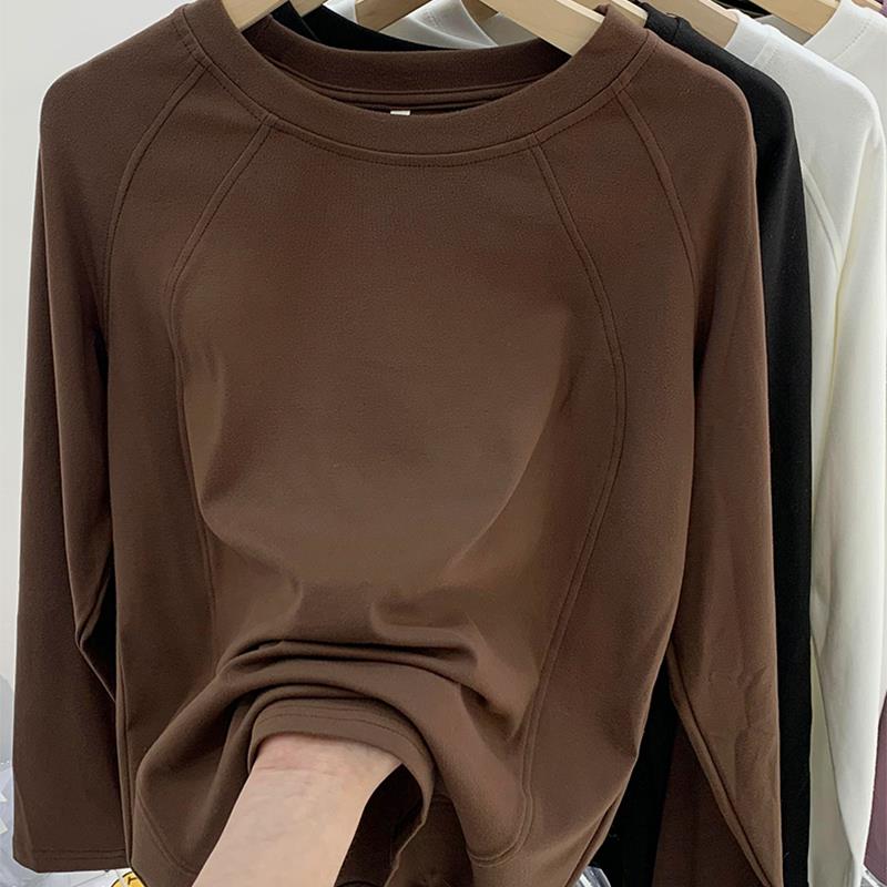 2025新款韩版德绒打底衫女秋季百搭上衣秋季内搭宽松洋气磨毛加绒