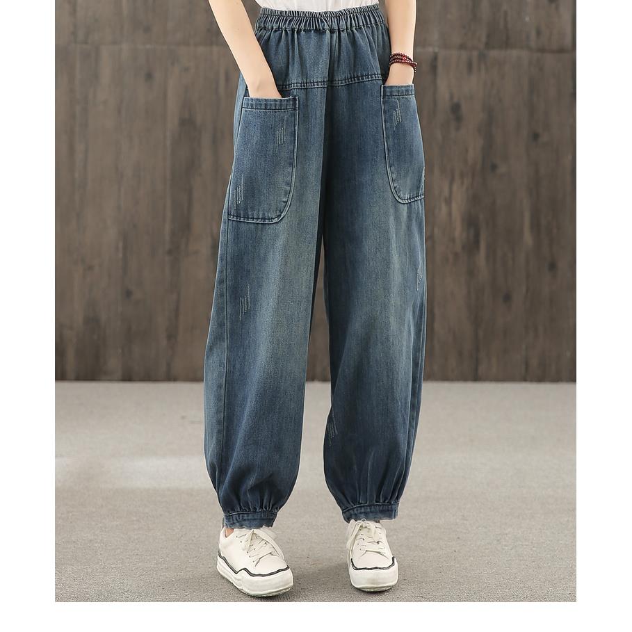 2025新款韩版大码直筒牛仔长裤女韩版宽松2024春秋装拼接大口袋高