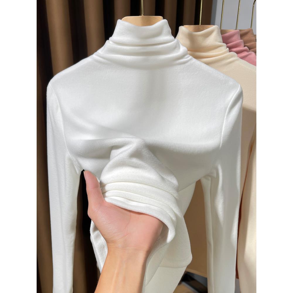 2025新款韩版堆堆领白色加厚德绒打底衫女秋冬新款高领磨毛加绒保