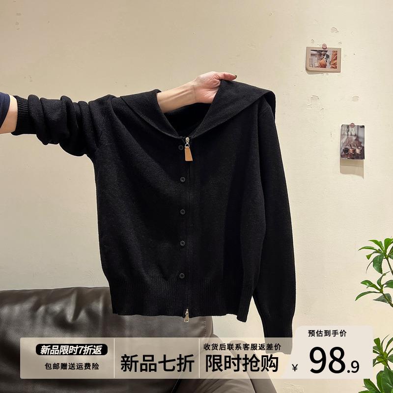 2025新款韩版韩系黑色双拉链披肩纽扣长袖开衫外套巨好看早秋穿搭