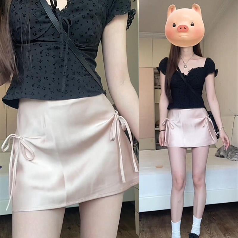 2025新款韩版大码胖mm甜辣风套装女夏季小个子蕾丝短袖衬衫蝴蝶结
