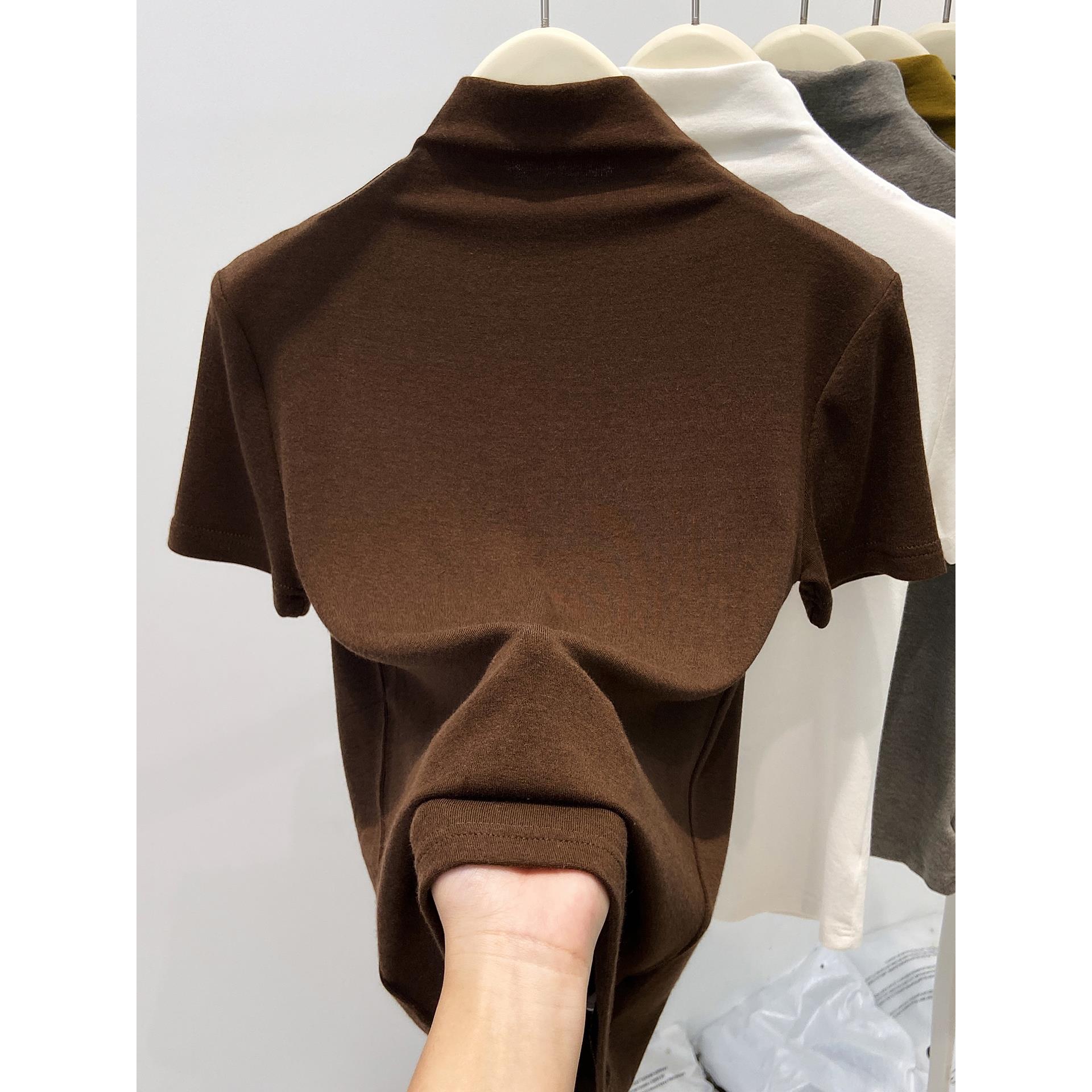 2025新款韩版2025早秋新款半高领短袖打底衫女欧货洋气设计感内搭