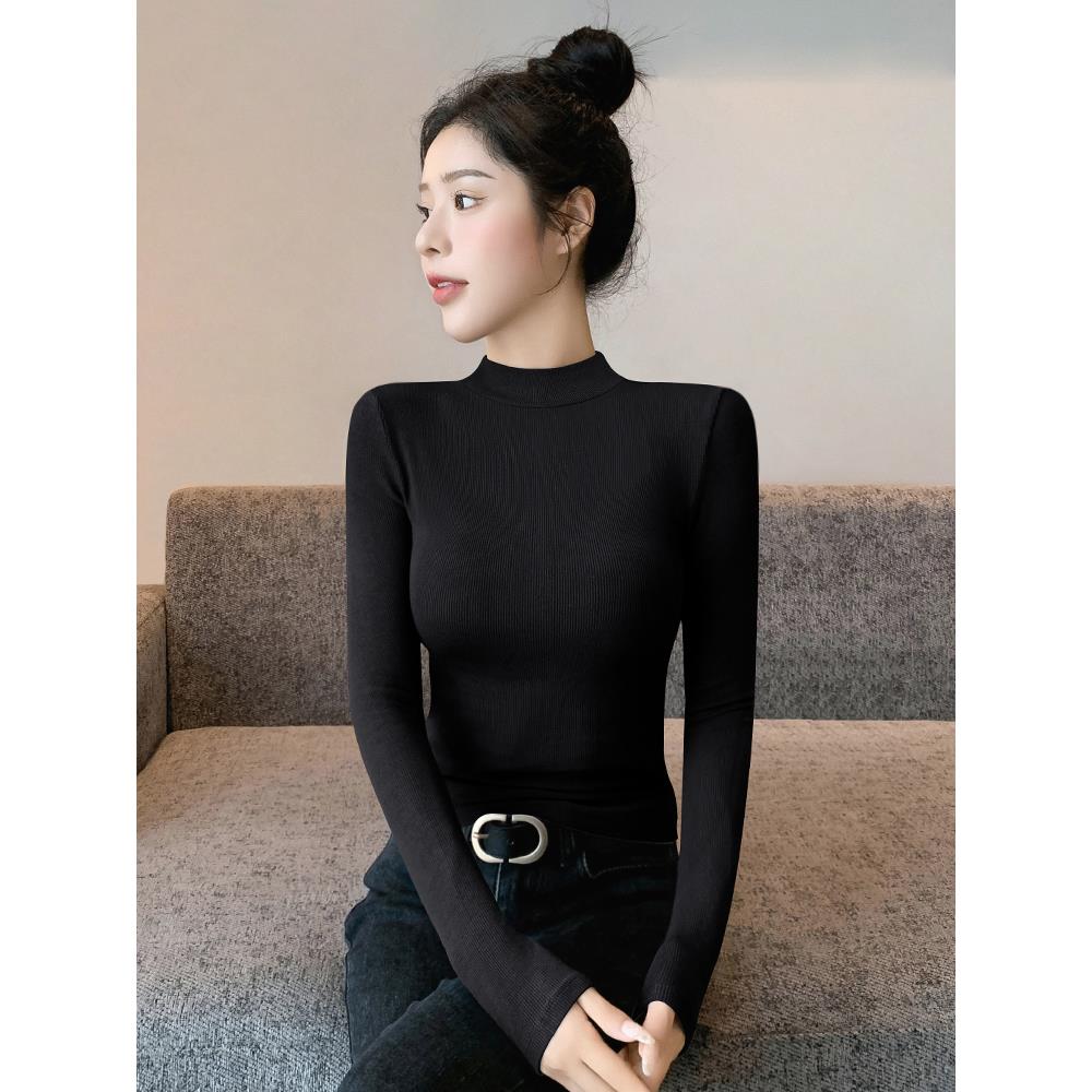 2025新款韩版软糯半高领打底衫女2025新款春秋内搭长袖小立领针织