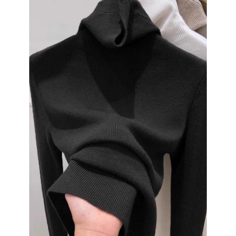 2025新款韩版黑色显瘦辣妹高领毛衣打底衫女2025春季堆堆领长袖气