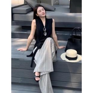 设计感小众修身 2025新款 V领黑色冰丝针织吊带背心女夏季 韩版 法式