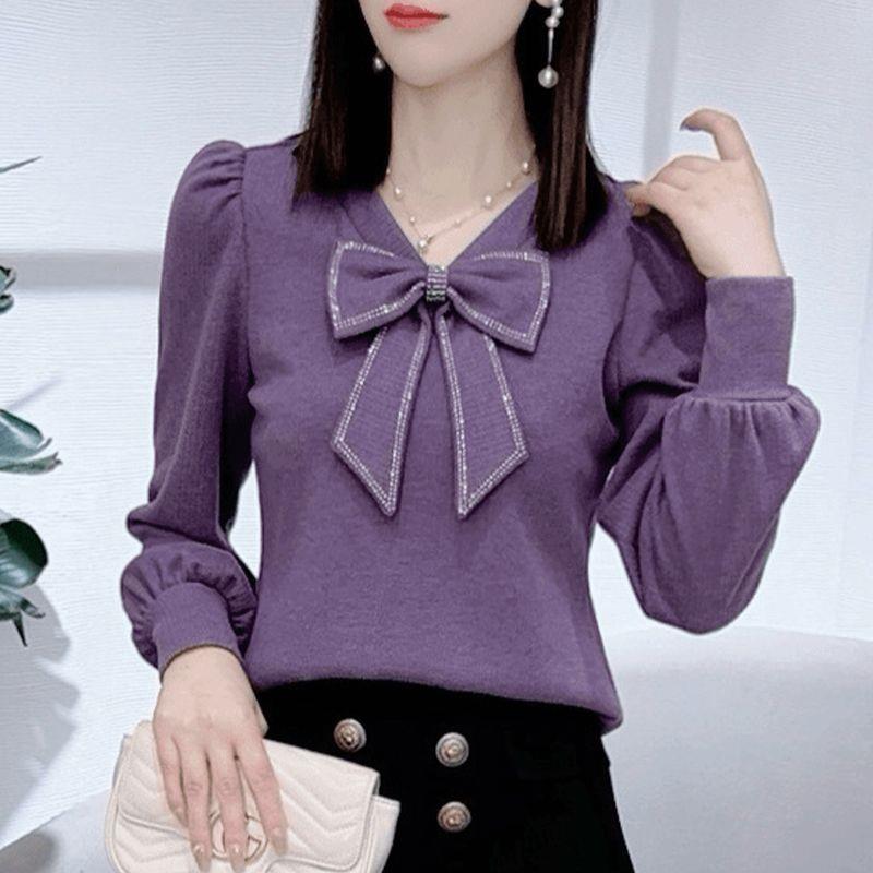 2025新款韩版长袖秋冬爆款2024新款洋气显瘦减龄上衣遮肉拼接蝴蝶