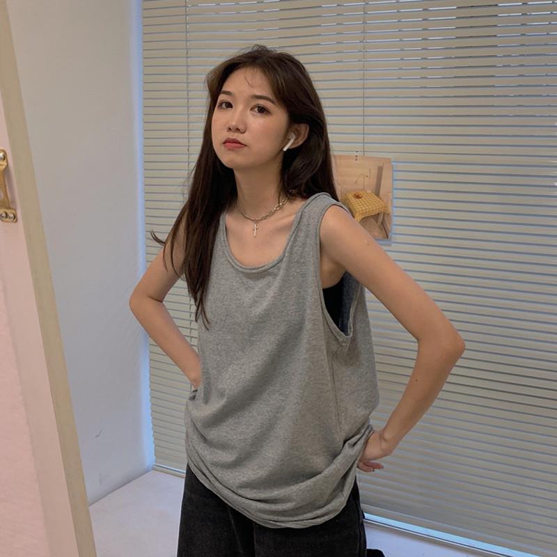 2025新款韩版纯棉港风吊带运动坎肩背心无袖t恤女夏季设计感小众