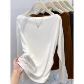 打底衫 2025新款 一字领长袖 2025早秋新款 女洋气褶皱设计感软糯 韩版