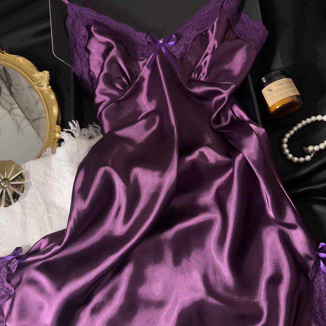 升级款软蕾丝花边韵味紫性感吊带睡裙家居服高级感情趣连衣裙爆款