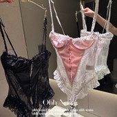 第108次心动 法式 网纱花边小胸蕾丝纯欲吊带塑身连体衣公主内衣