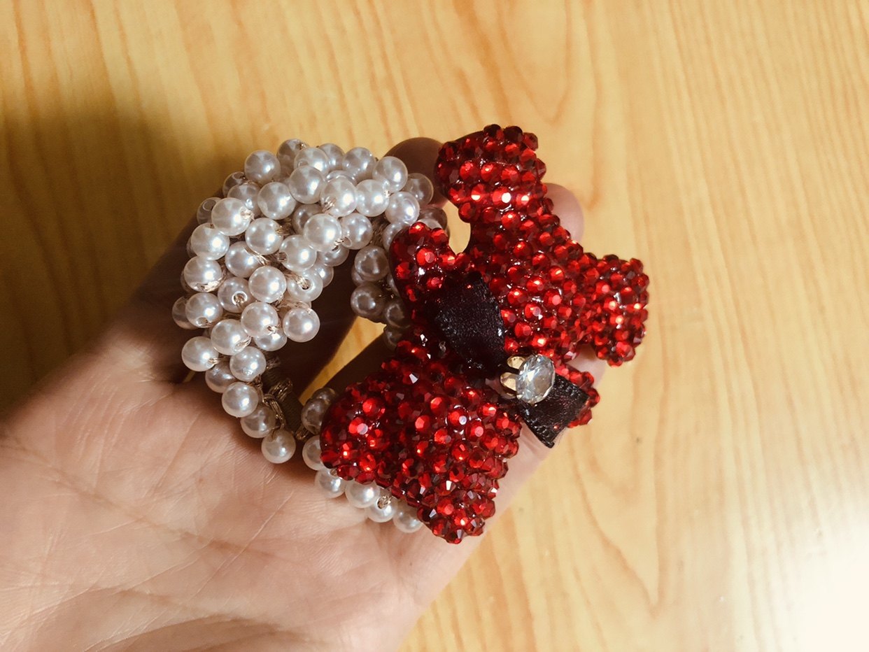 全新珍珠发圈卡通小熊新款日韩红宝石镶钻发卡发箍宽边发绳头饰