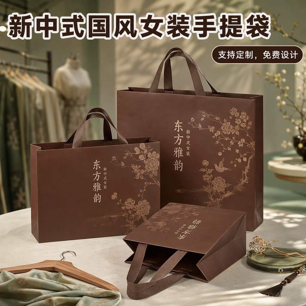 时尚服装店手提袋中国红纸袋定制国风女装礼品袋温婉包装袋Y416