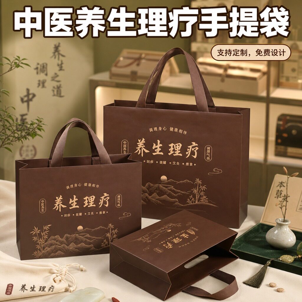 纸袋手提袋中医养生馆古法养生加厚包装袋护肤套装礼袋购物袋Y513