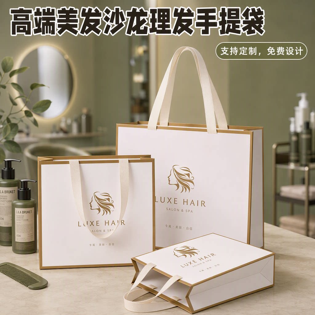 纸袋手提袋高端美发沙龙高级洗发水小样大容量纸袋购物袋印字Y535