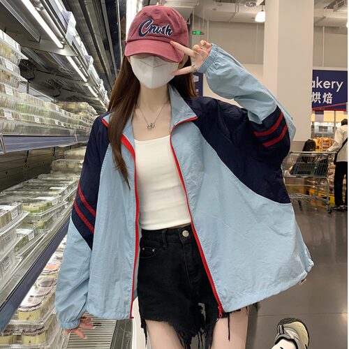 拼色休闲冲锋防晒衣女夏季薄外套