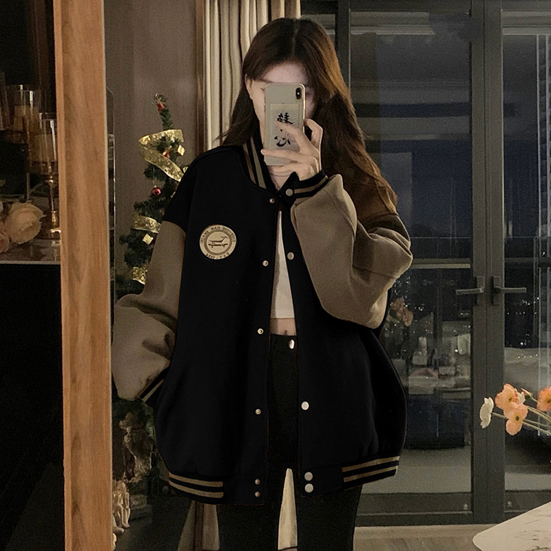 美式复古棒球服外套女春秋款宽松