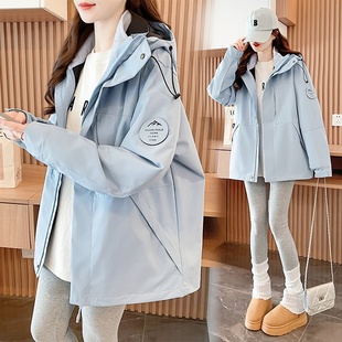 蓝色三合一冲锋衣外套女2026新款秋冬季可拆卸加绒加厚户外登山服