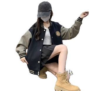 美式复古棒球服外套女2025秋冬新款宽松大码加厚学生休闲百搭夹克