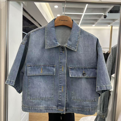 一善26夏上新休闲百搭水洗做旧短款短袖牛仔外套70522