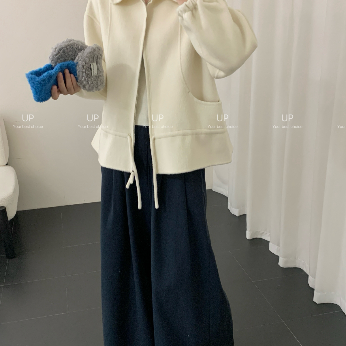 一善白领小姐姐的感觉韩系休闲抽绳羊毛外套含90澳毛26lq9688