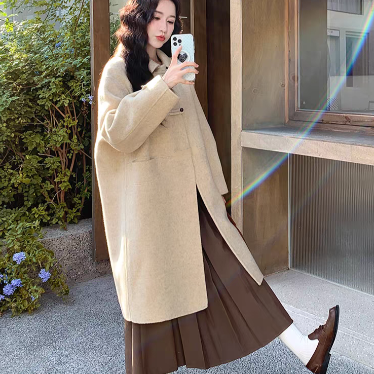 一善小众设计领时尚保暖过膝双面羊毛外套（含70羊毛）L-MJ681399