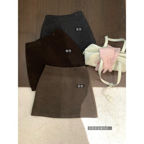 腰A字短款防走光秋冬氛围感毛呢半身裙(内有安全裤内衬)808A5-26