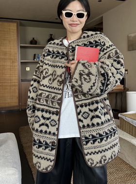 一善众设计巴恩风羊羔毛衍缝休闲时髦中长款棉服(含20羊毛)14975