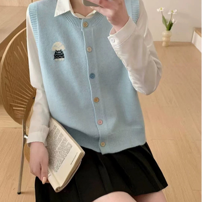 一善家系慵懒风卡通小狗提花洋气减龄百搭叠穿针织马甲YS30-3221