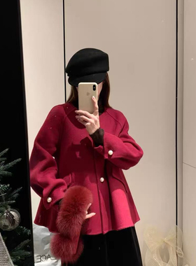 一善家脖新年款羊毛外套(配可拆真狐狸毛领)（含100绵羊毛）85512