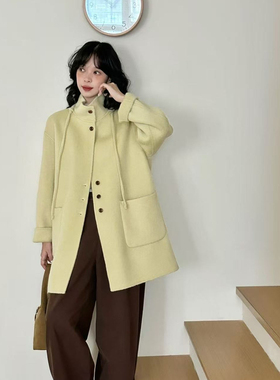 FO一善-韩系中长款宽松百搭羊毛外套(配绳子)（含80羊毛）8012