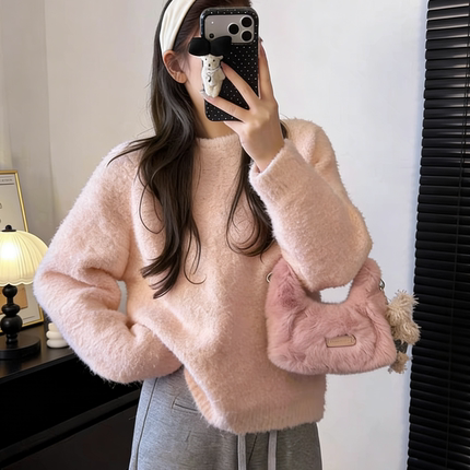 一善小众设计韩系圆领套头软糯慵懒高级感针织毛衣L-129N6832