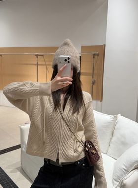 一善设计轴品质纯山羊绒复古连帽绞花设计拉链羊绒衫JYYW25C5027