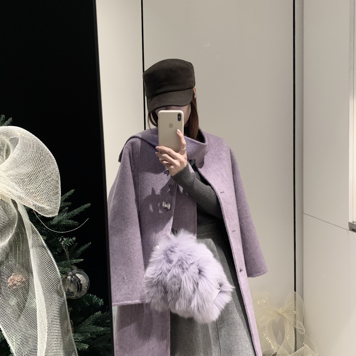 一善飘带长款羊毛外套(配可拆卸真狐狸毛袖套)(含100羊毛)S898MH