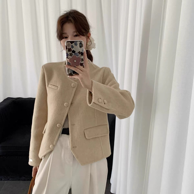 一善25冬新短款小个子单排扣韩版毛呢羊毛外套(含70绵羊毛)66653