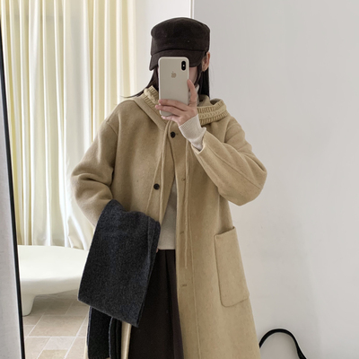 一善小韩设计感针织连帽羊毛外套含100羊毛S8637HX