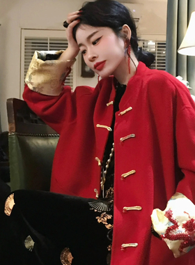 一善质新中式国风盘扣时尚刺绣百搭羊毛外套（含100澳毛）C14671