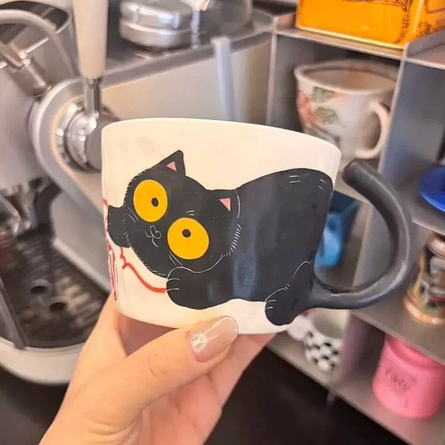 呆萌猫咪创意手柄陶瓷马克杯送礼物可爱萌趣咖啡杯高颜值小众水杯