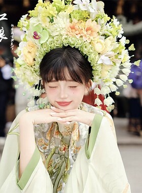 福建泉州浔埔女绿色簪花头饰民族风高颜值爆款仿真花簪花发箍新款