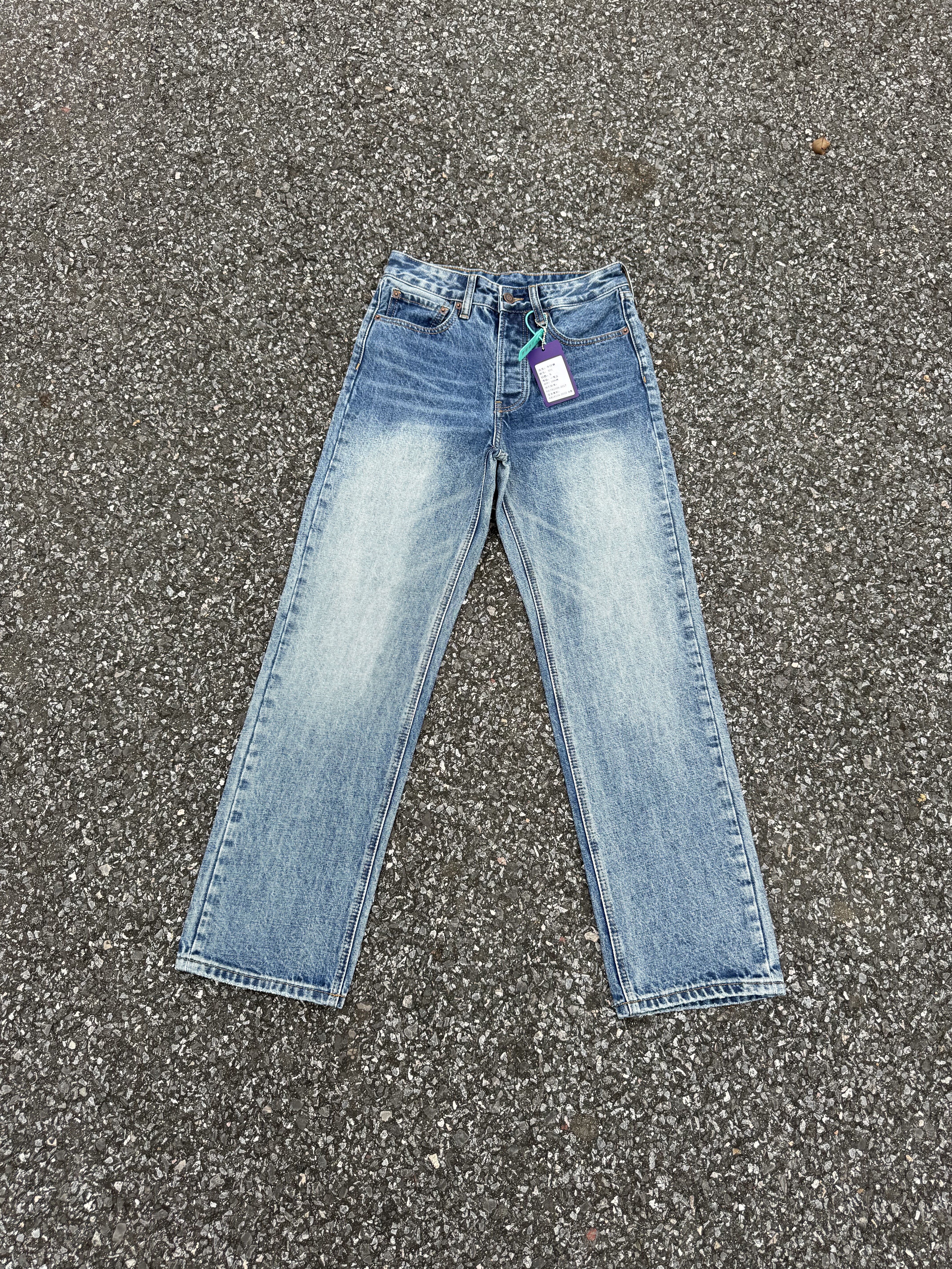 冰蓝色Vintage501牛仔裤90S复古水洗cleanfit长裤手擦毛絮15盎司