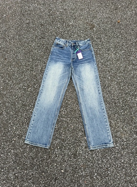冰蓝色Vintage501牛仔裤90S复古水洗cleanfit长裤手擦毛絮15盎司