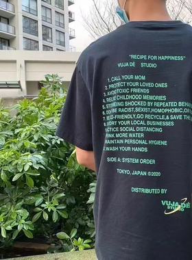 最强定染VUJADE风003印花标语字母复古cleanfit短袖简约百搭T恤