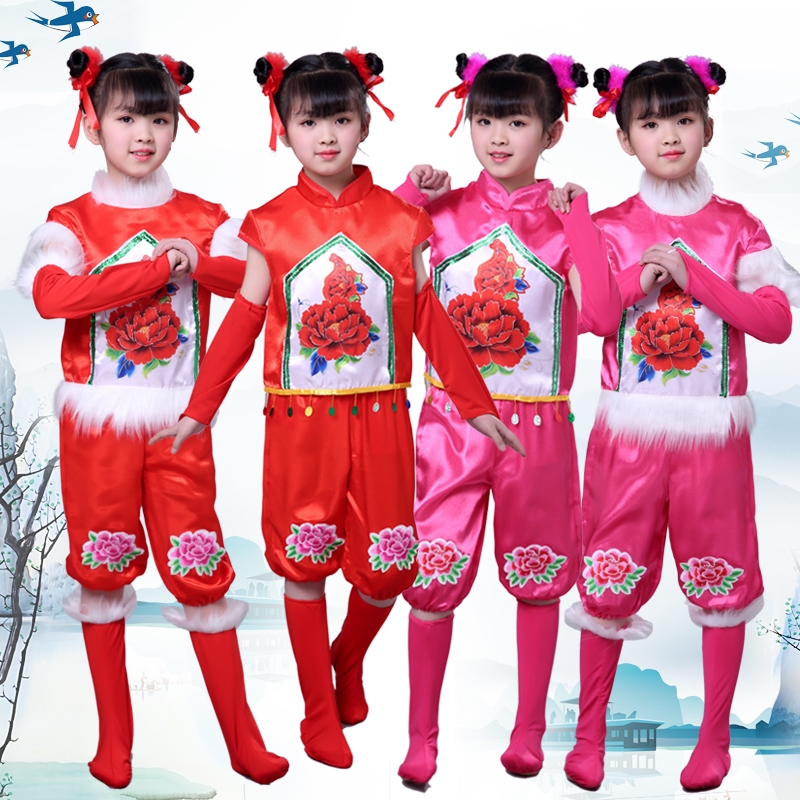 儿童喜庆秧歌服演出服开门红服装张灯结彩幼儿灯笼手绢舞蹈表演服