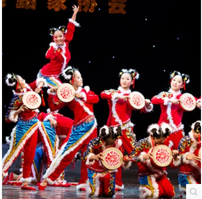 儿童小荷风采童心鼓韵舞蹈服装喜庆舞台表演服元旦女童腰鼓演出服