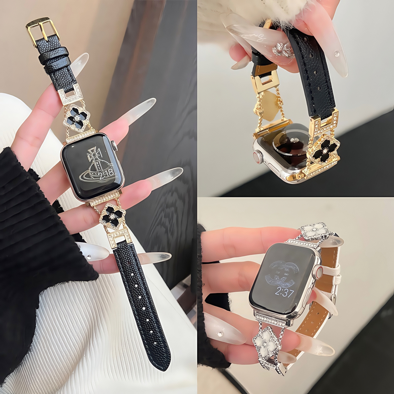 适用applewatch表带iwatch10苹果S9手表S10鱼籽亮钻S8女款高级感小香风S7荔枝皮纹6金属8pro小米手环9pro腕带
