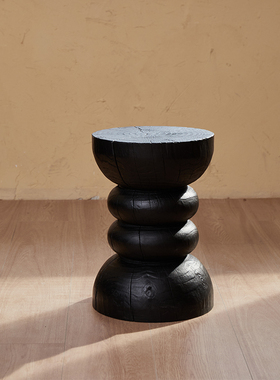 原木墩子木桩凳实木侘寂炭烧黑色沙发旁边角几摆件底座根雕矮凳子