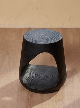 原木墩子木桩凳实木侘寂炭烧黑色沙发旁边角几摆件猫洞根雕矮凳子